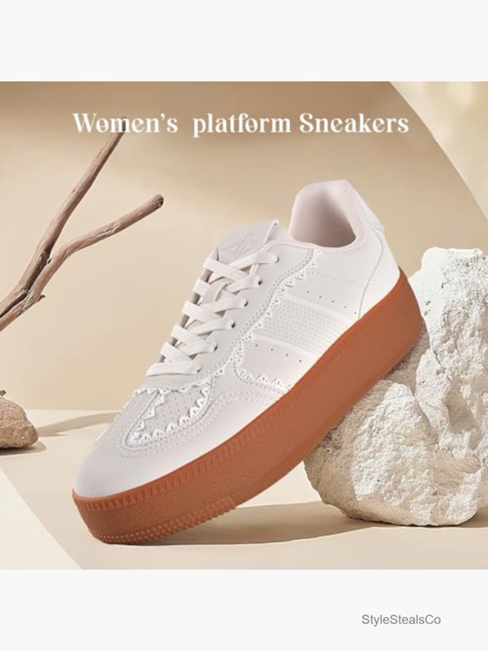 Lace-Up Fashion Platform Chunky Sneakers Memory Foam Comfort Gum Sole - Picture 2 of 7